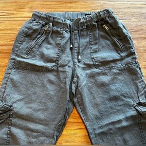 Blank NYC Women’s Army Green Linen Cargo Elastic Waist Joggers Pants Streetwear